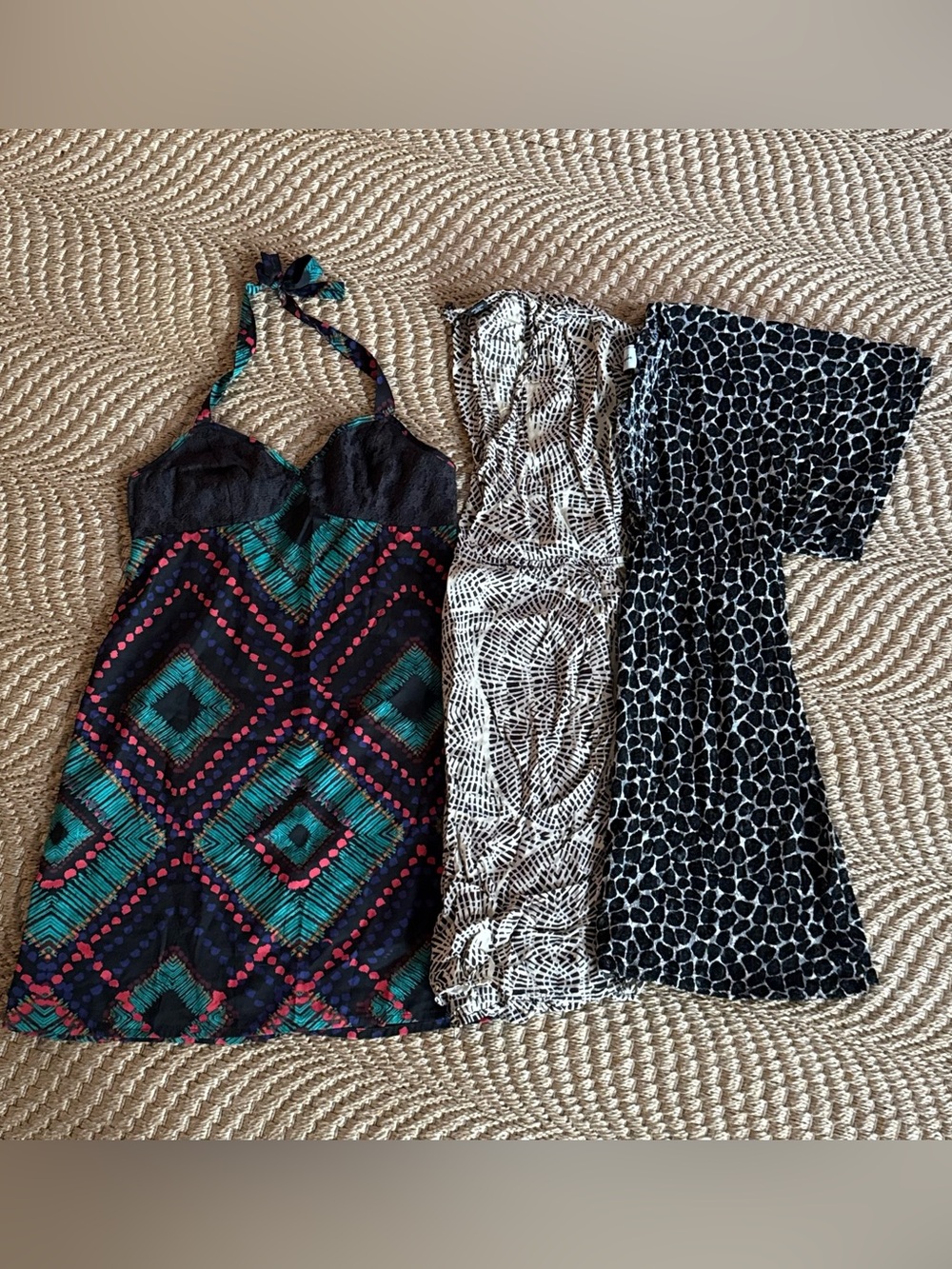 Set of 3 Small Dresses Multicolor Halter Dress Black Lace Bust Swim Coverups